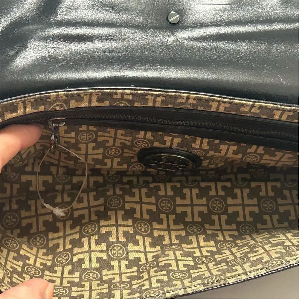 Tory Burch Women's Black Leather Clutch‎ with Snakeskin Trim